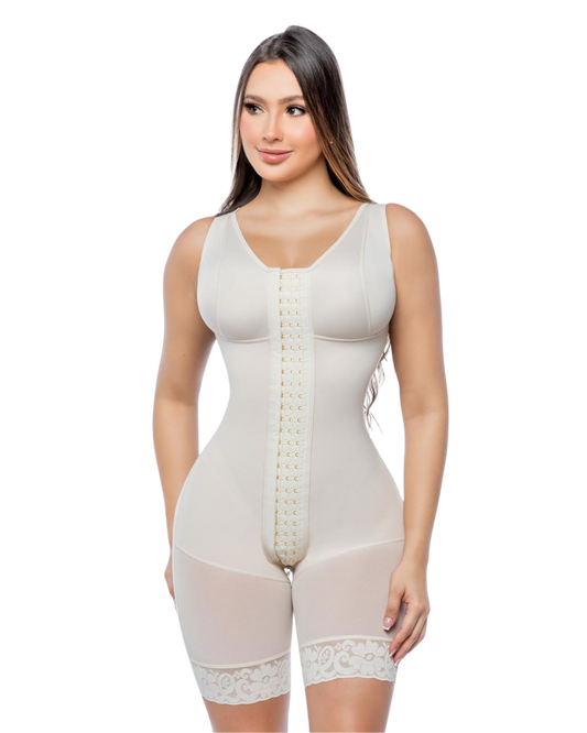 Faja Posquirúrgica Media Pierna – 3 Niveles de Broches | Manga Sisa | Broches en el Hombro POS-09